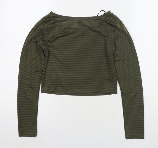 Divided by H&M Womens Green Polyester Cropped T-Shirt Size S Round Neck - Ribbed