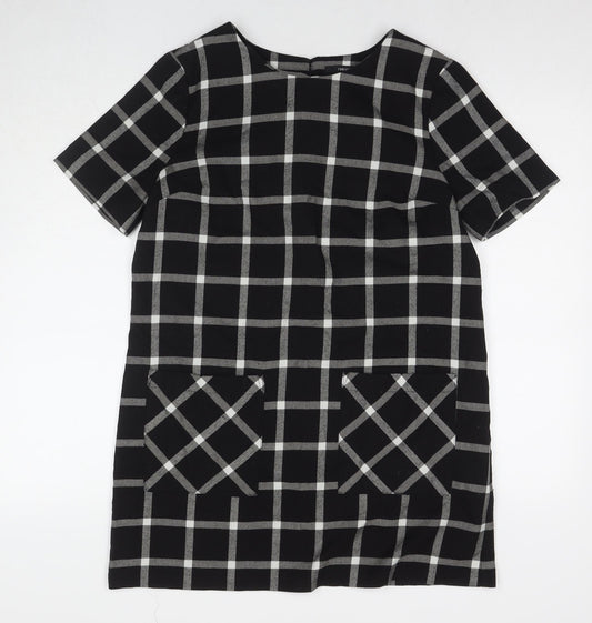 Forever 21 Womens Black Check Polyester A-Line Size M Round Neck Pullover