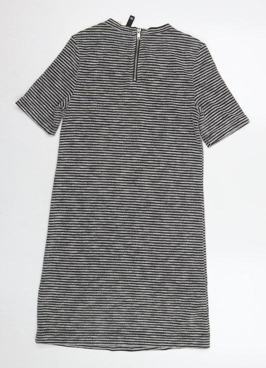 Divided by H&M Womens Grey Striped Cotton A-Line Size 10 Round Neck Zip