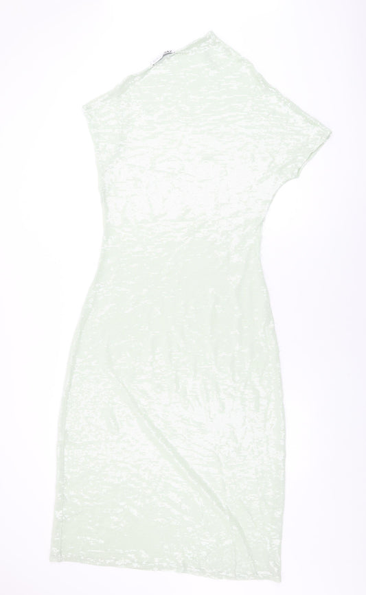 Zara Womens Green Polyester Shift Size S One Shoulder Pullover - Sequins