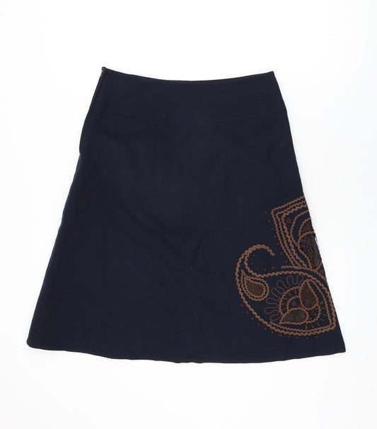 NEXT Womens Black Geometric Wool Swing Skirt Size 12 Zip