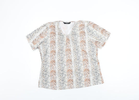 Bonmarché Womens White Geometric Polyester Basic T-Shirt Size M V-Neck