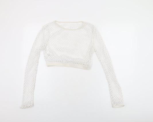Womens UK Size 12 New Look White Cropped T-Shirt