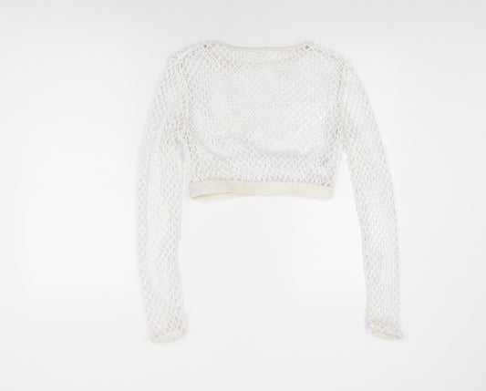 Womens UK Size 12 New Look White Cropped T-Shirt