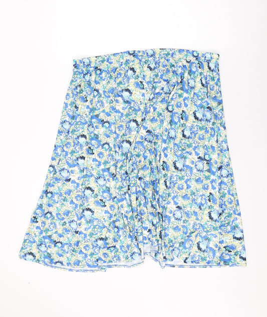 Amber Womens Blue Floral Polyester Swing Skirt Size 22