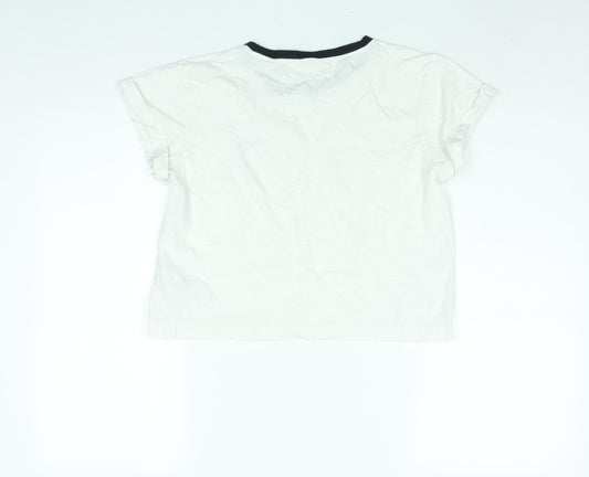 Jack Wills Womens White Cotton Basic T-Shirt Size 10 Round Neck - Floral Logo Print