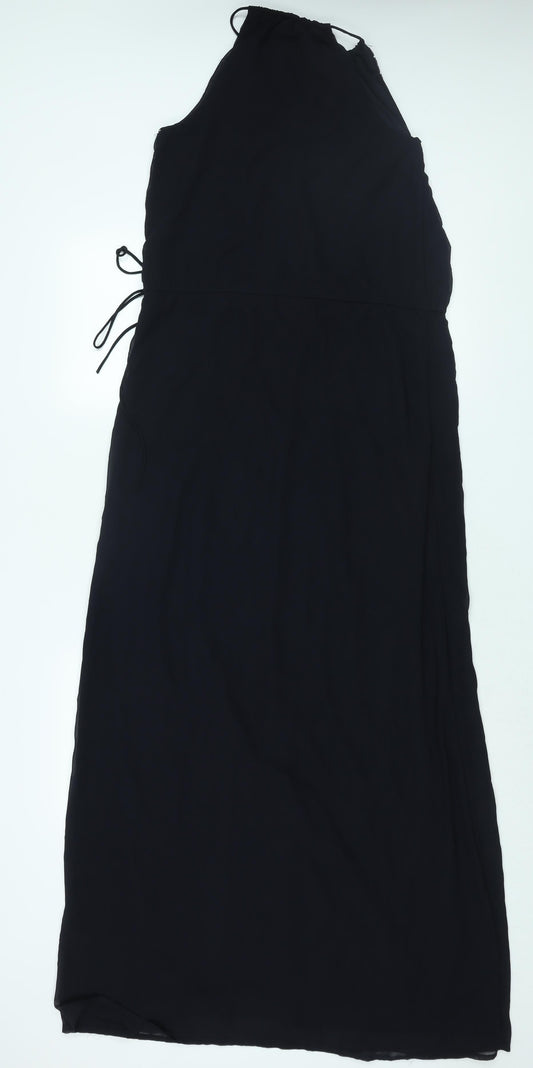 Zara Womens Blue Polyester Maxi Size S Round Neck Tie - Beaded Neckline