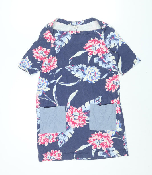 Gap Womens Blue Floral Cotton Mini Size S Boat Neck Pullover - Pockets