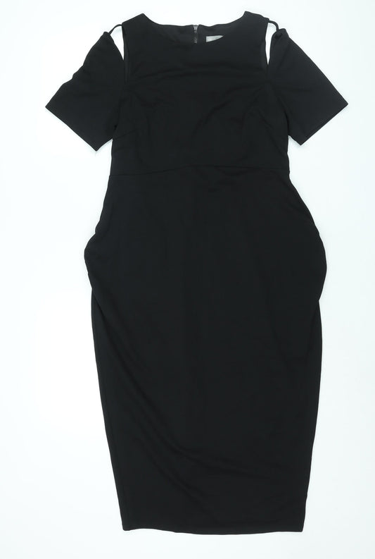 ASOS Womens Black Polyester Bodycon Size 10 Round Neck Zip - Cut Out
