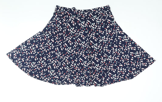 Bonmarché Womens Blue Geometric Polyester Flare Skirt Size 16 - Belted