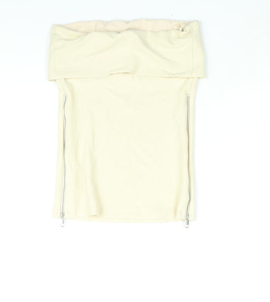 Zara Womens Beige Polyester Basic Blouse Size S Square Neck