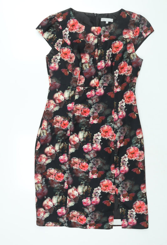 Additional front view of Red Herring women’s multicoloured floral polyester shift, size UK 14, roll neck zip - keyhole neck
