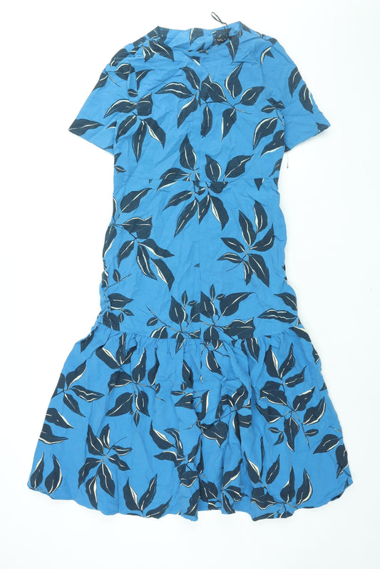 Additional front view of Autograph women’s blue floral modal sheath, size UK 8, round neck button