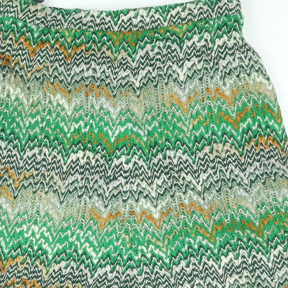 Country Casuals Womens Green Geometric Acrylic A-Line Skirt Size 12 Zip