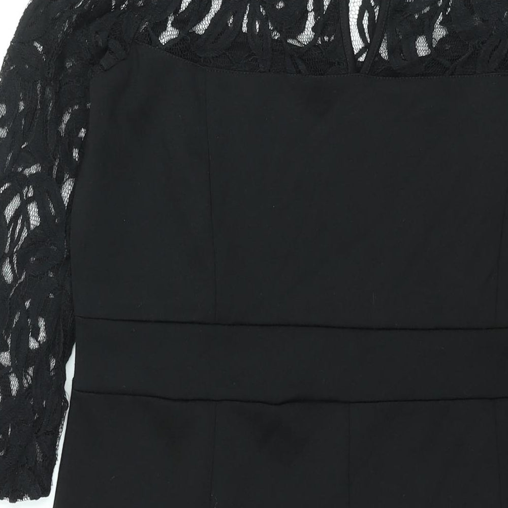 Epilogue Womens Black Cotton Shift Size 14 Round Neck Button - Lace Detail