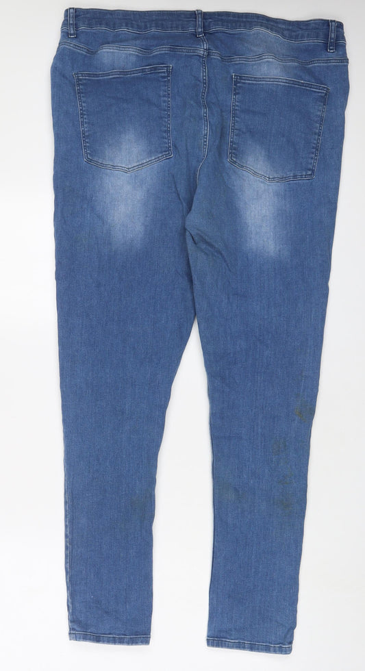 Back view of ASOS women’s blue cotton skinny jeans, size UK 42, in, 32-inch leg regular zip