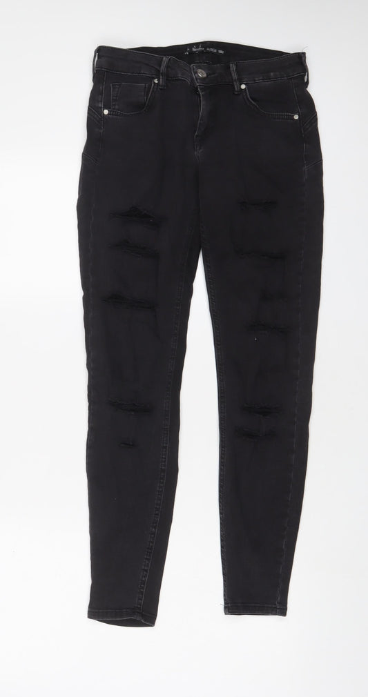 Womens UK Size 8 Bershka Regular Fit Skinny Black Jeans
