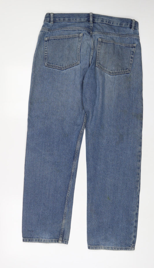 F&F Mens Blue Cotton Straight Jeans Size 34 in L32 in Regular Zip