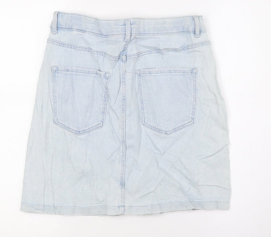 Marks and Spencer Womens Blue Cotton A-Line Skirt Size 10 Zip