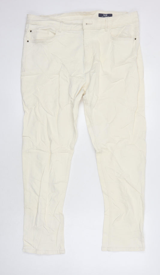 Marks & Spencer Womens Ivory Cotton Straight Jeans Size 18 L27 in Regular