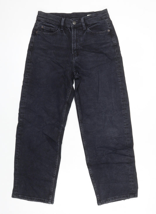 Marks & Spencer Womens Black Cotton Straight Jeans Size 6 L23 in Regular