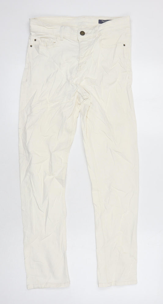 Marks & Spencer Womens Ivory Cotton Tapered Jeans Size 10 L26 in Regular