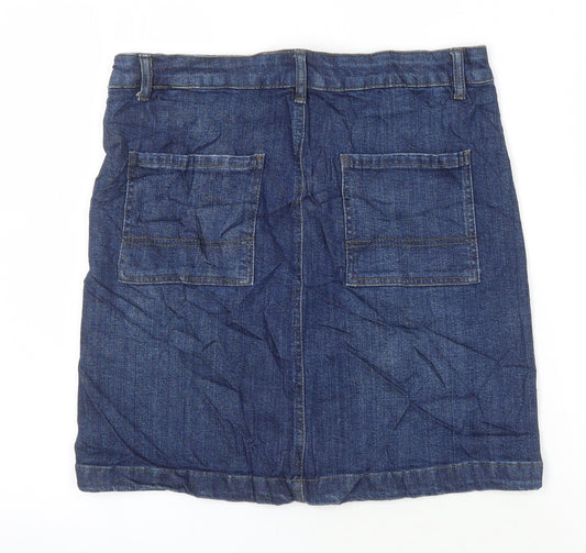 M&S Womens Blue Cotton A-Line Skirt Size 10