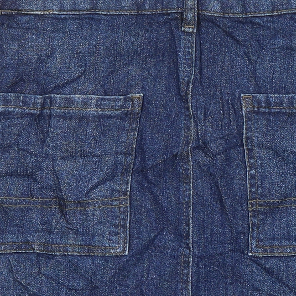 M&S Womens Blue Cotton A-Line Skirt Size 10