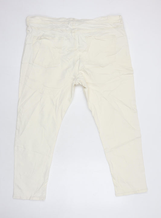 M&S Womens Ivory Cotton Tapered Jeans Size 20 in L24 in Regular