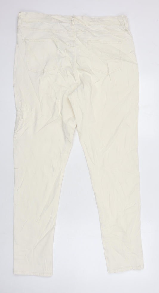 M&S Womens Ivory Cotton Tapered Jeans Size 18 L28.5 in Regular