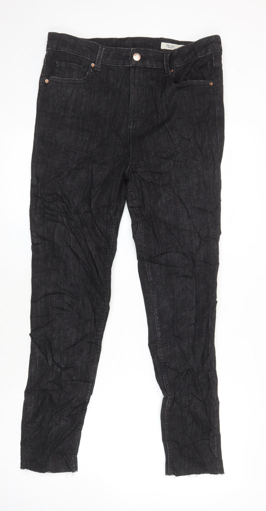 Marks & Spencer Womens Black Cotton Skinny Jeans Size 14 L27 in Regular - Distressed Hems