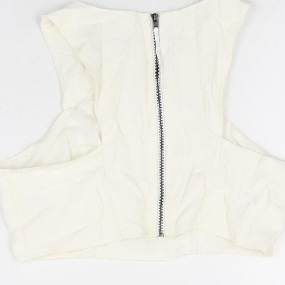 Womens UK Size 8 Topshop White Cropped T-Shirt