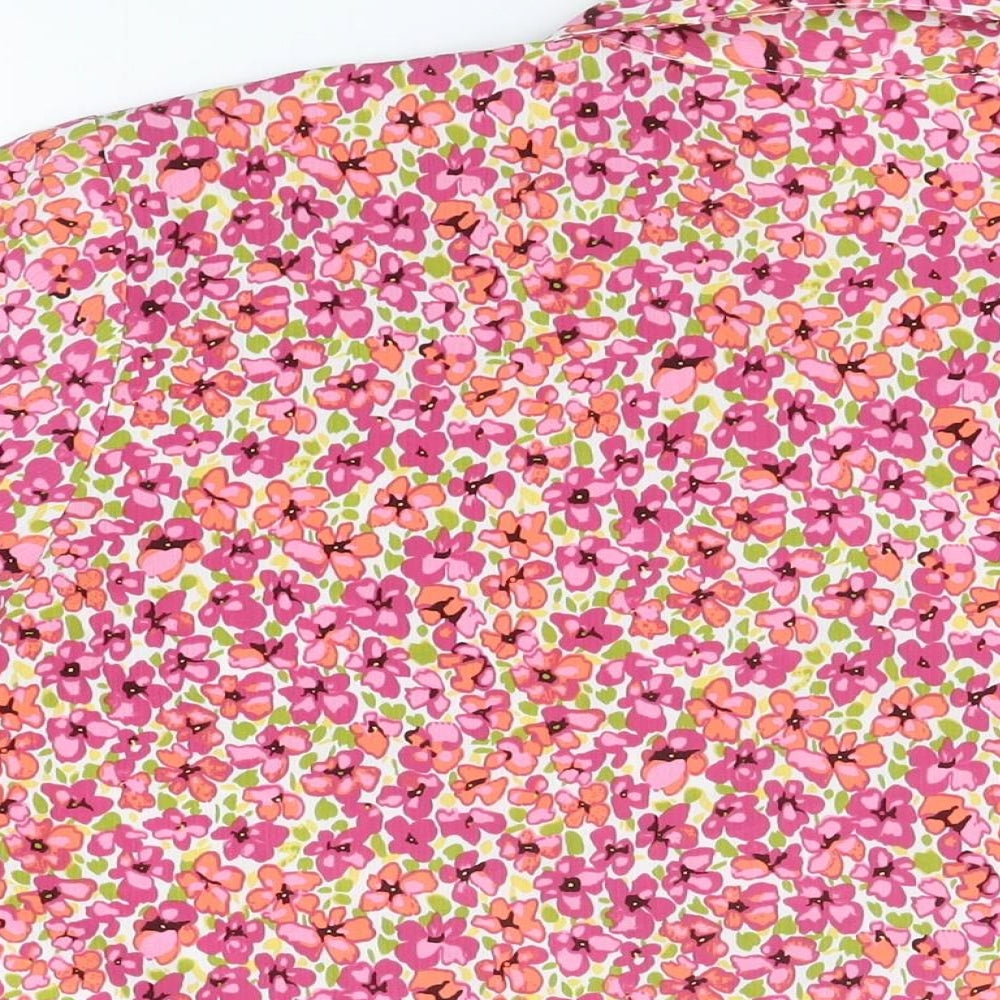 Damart Womens Pink Floral Polyester Basic Button-Up Size 22 Collared