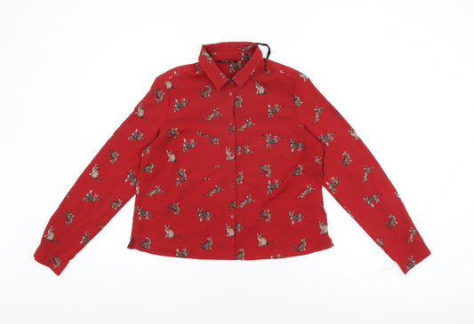 Womens UK Size 10 New Look Red Basic Button-Up