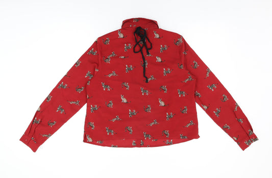 Womens UK Size 10 New Look Red Basic Button-Up