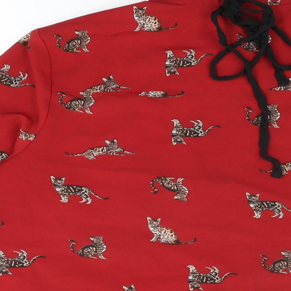 Womens UK Size 10 New Look Red Basic Button-Up