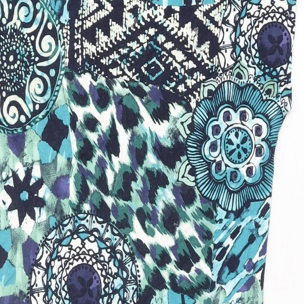 Soon Womens Blue Geometric Viscose Bodycon Size 14 V-Neck Pullover