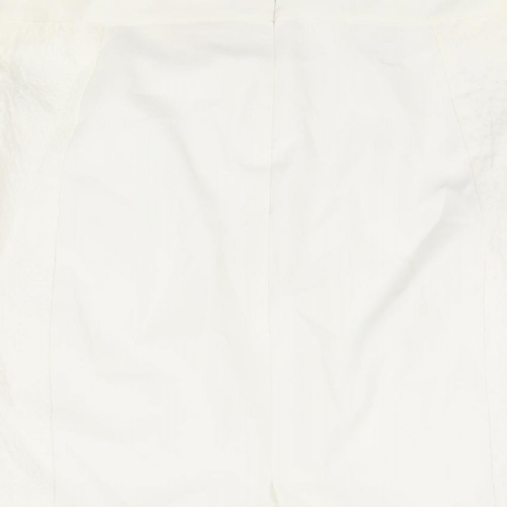 Mango Womens White Polyester Straight & Pencil Skirt Size 12 Zip