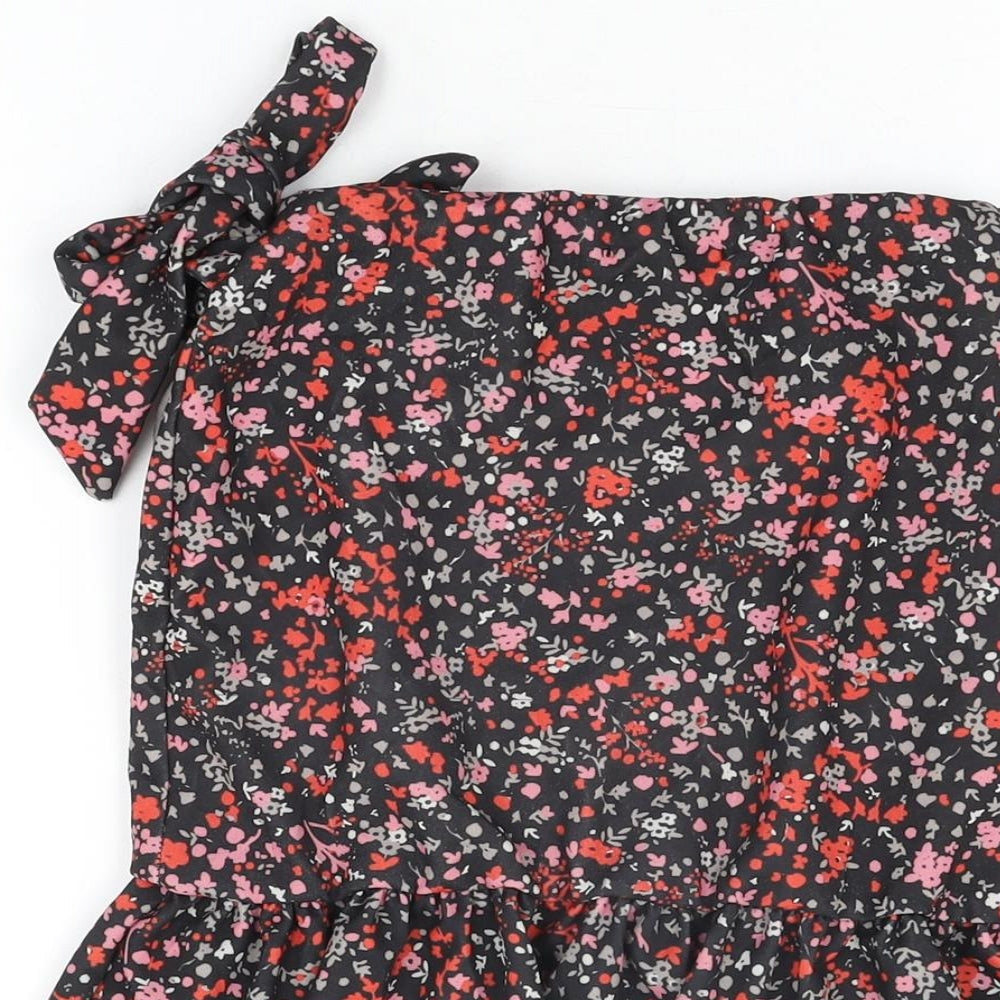 PRETTYLITTLETHING Womens Black Floral Polyester Wrap Skirt Size 6 Tie