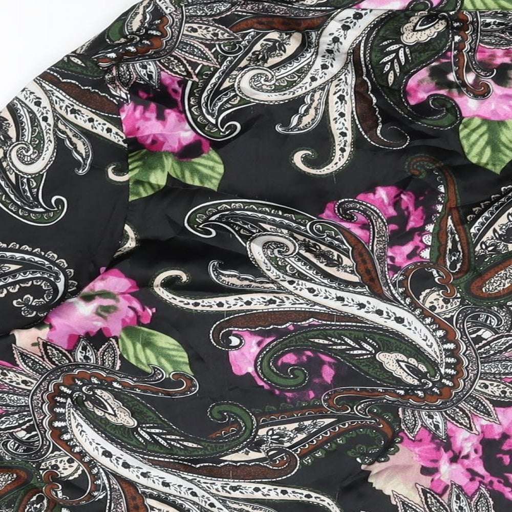 Boohoo Womens Black Floral Polyester Basic Button-Up Size L Collared