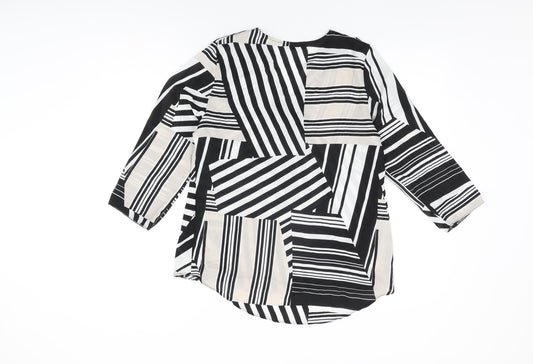 M&Co Womens Multicoloured Geometric Polyester Basic Blouse Size 10 V-Neck