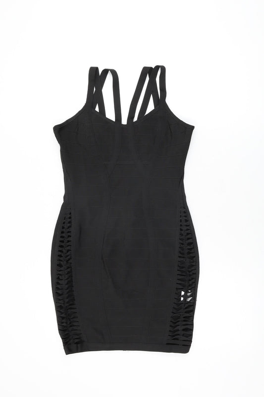 Additional front view of Missguided women’s black polyester bodycon, size M, v-neck zip