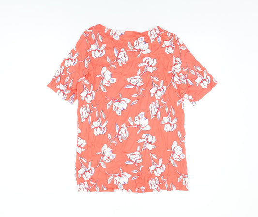 Damart Womens Pink Floral Cotton Basic T-Shirt Size 14 Round Neck