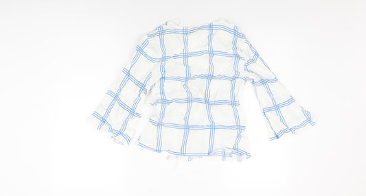 Miss Selfridge Womens White Geometric Viscose Wrap T-Shirt Size 10 V-Neck