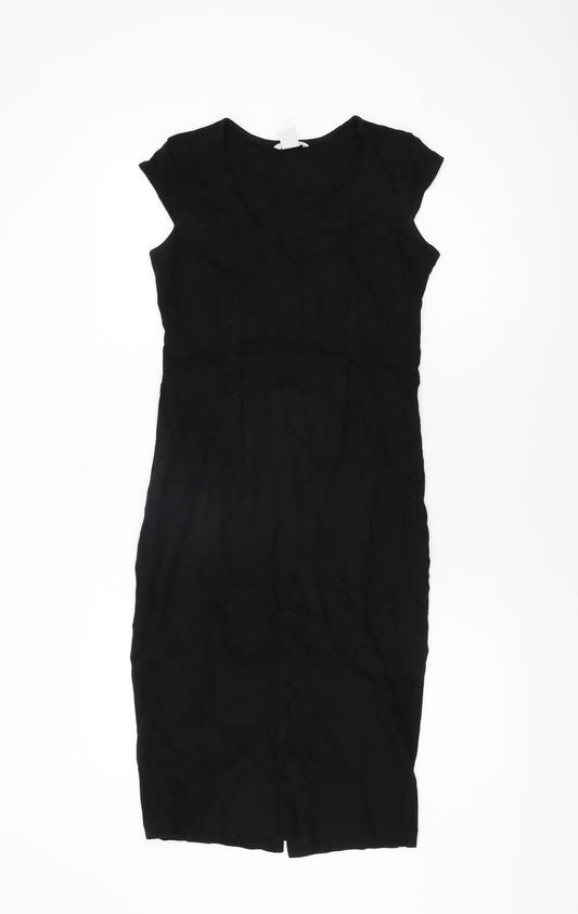 Additional front view of mamas & papas women’s black viscose bodycon, size UK 8, v-neck pullover