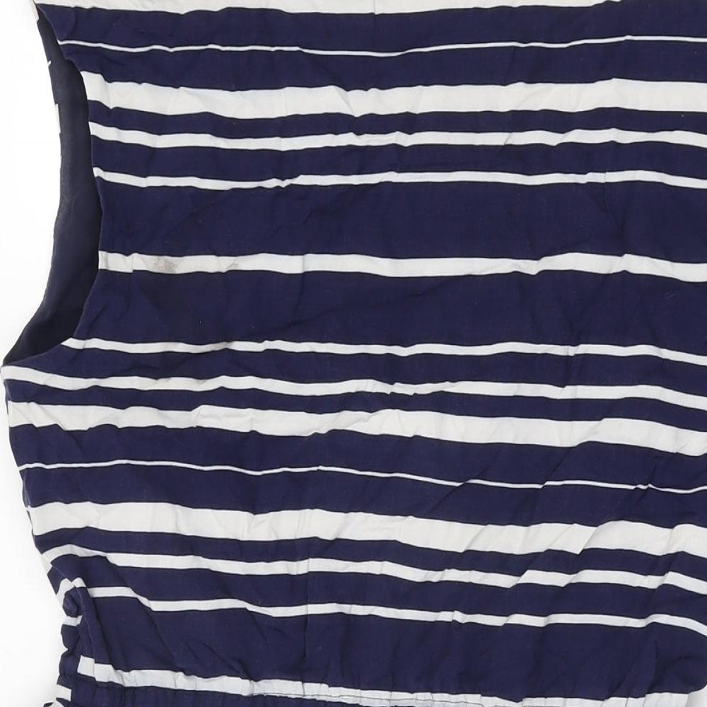 Gap Womens Blue Striped Viscose Skater Dress Size M Round Neck Drawstring