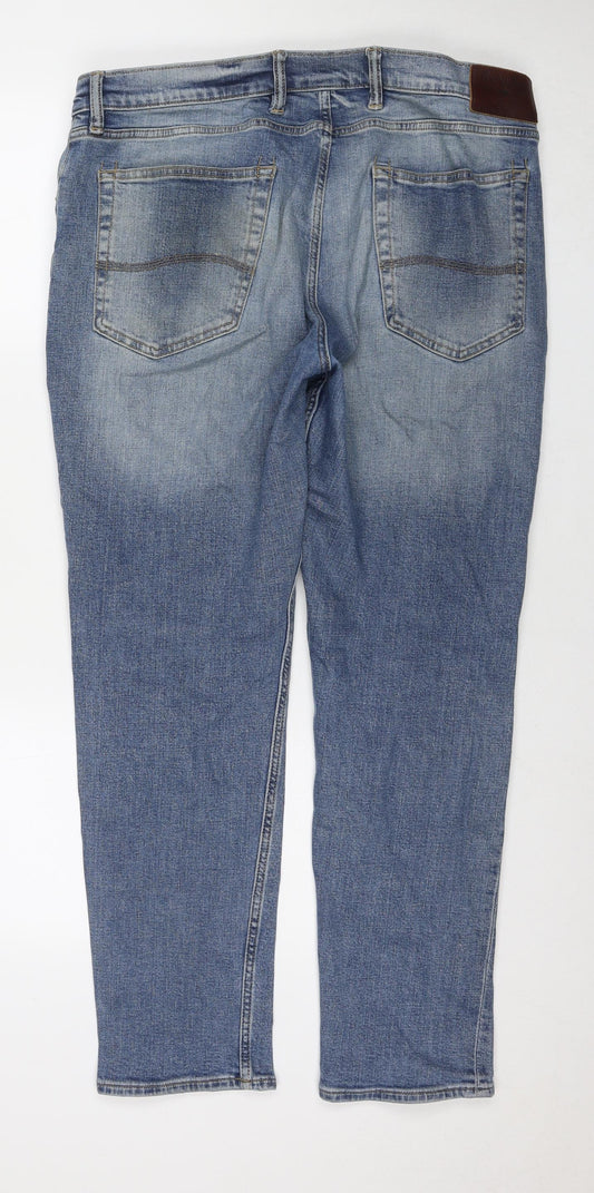 Marks and Spencer Mens Blue Cotton Straight Jeans Size 38 in L29 in Regular Zip