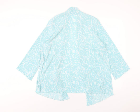Amber Womens Blue Floral Polyester Kimono T-Shirt Size 14 V-Neck