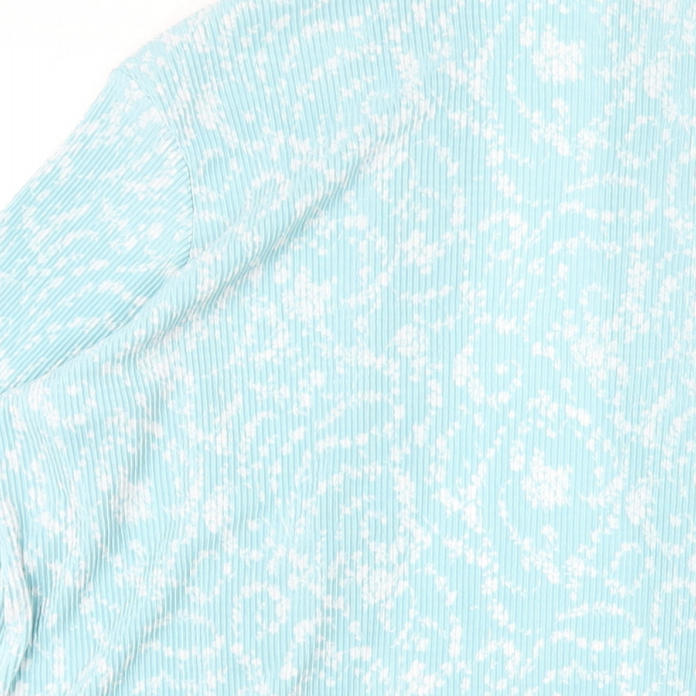 Amber Womens Blue Floral Polyester Kimono T-Shirt Size 14 V-Neck