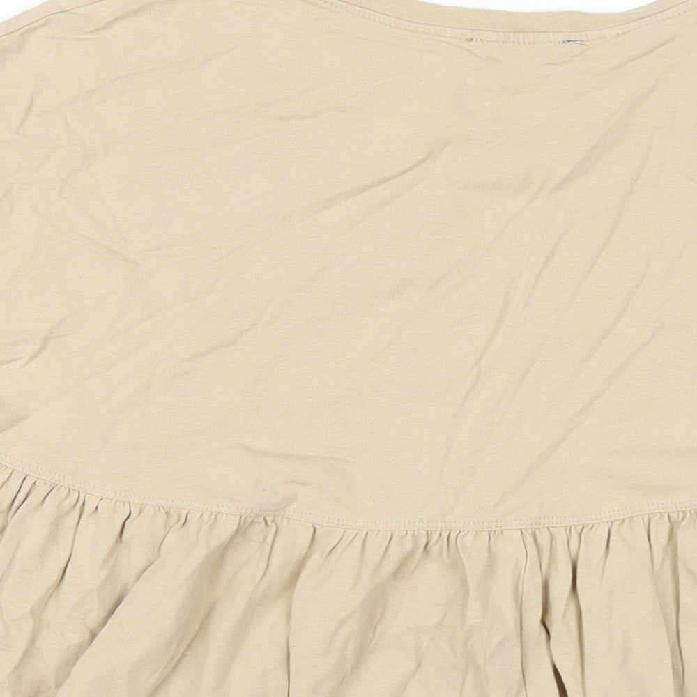 Womens UK Size M Zara Beige Basic T-Shirt